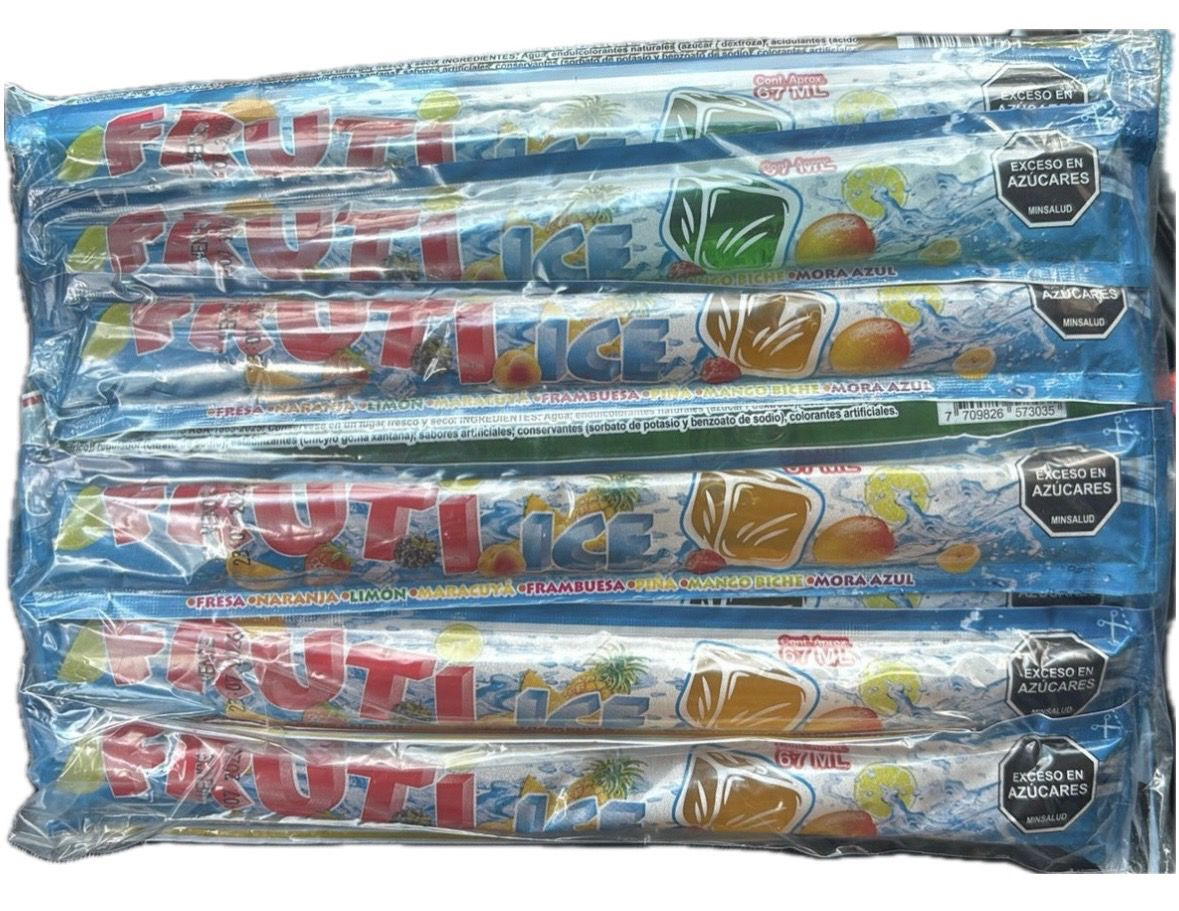 Empaque de FRUTI ICE, bebida congelable embolsada surtida, bolsa por 20 unidades